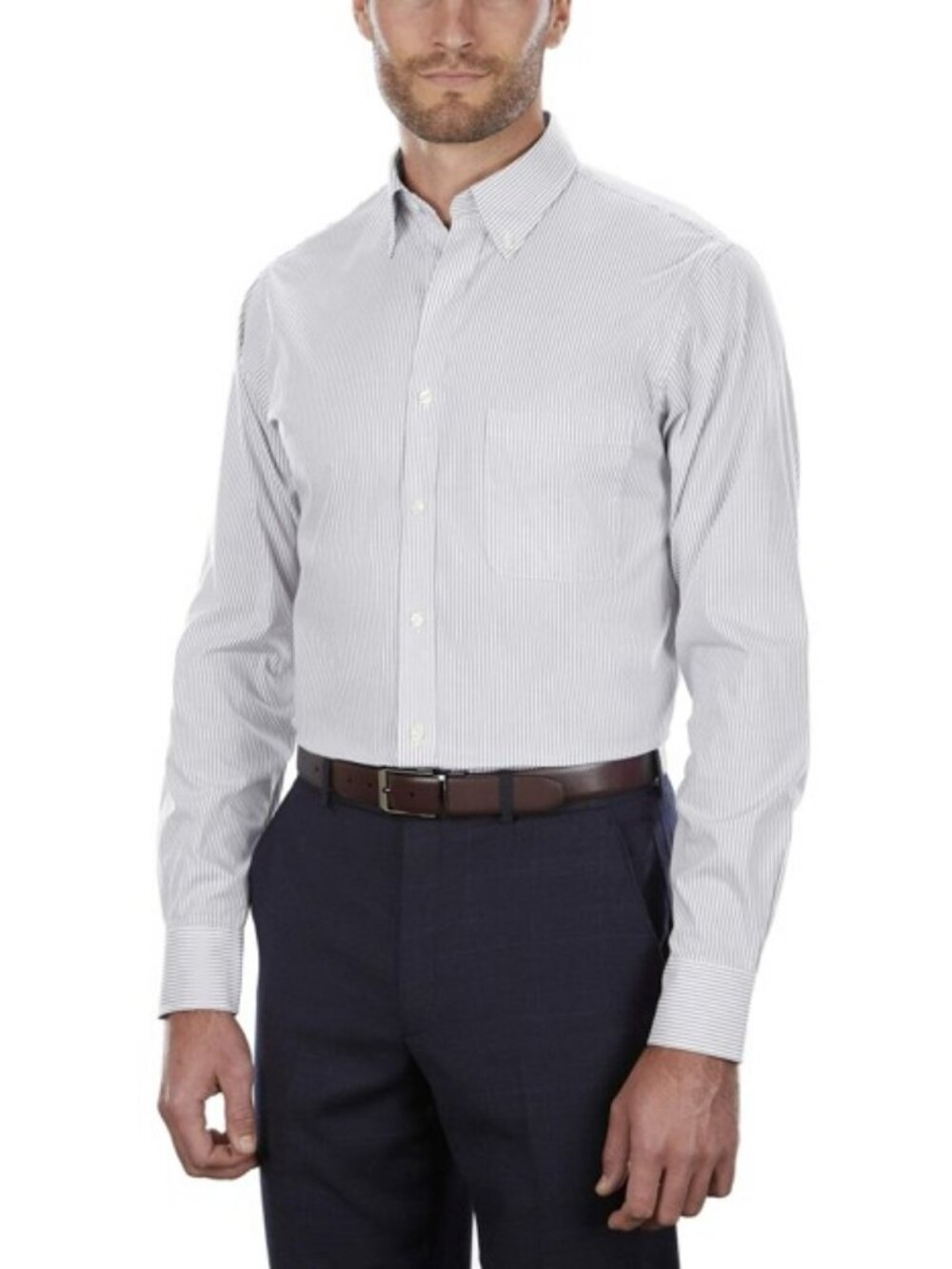 Van Heusen pinstripe dress shirt light and dark grey men's size 15.5 32/33
